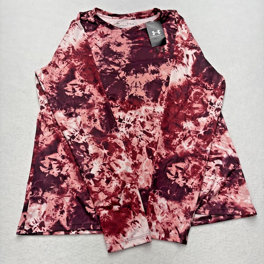 Under Armour Shirt Womens XL Pink Burgundy Velocity Printed Long Sleeve Athletic